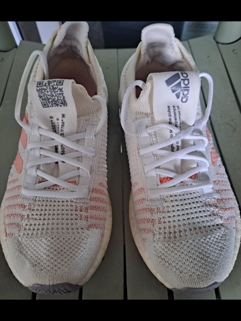 adidas Women's White and Light Pink Knit Sneakers